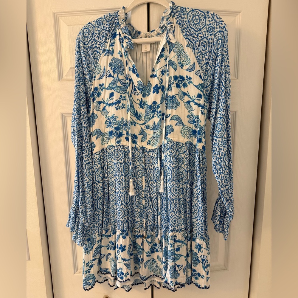 House of Harlow 1960 floral print long sleeve tiered mini dress